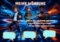 Wunschposter für Kinder Gamer 6 Digital mit drei leeren Sprechblasen und Charakteren in Gaming-Umgebung.