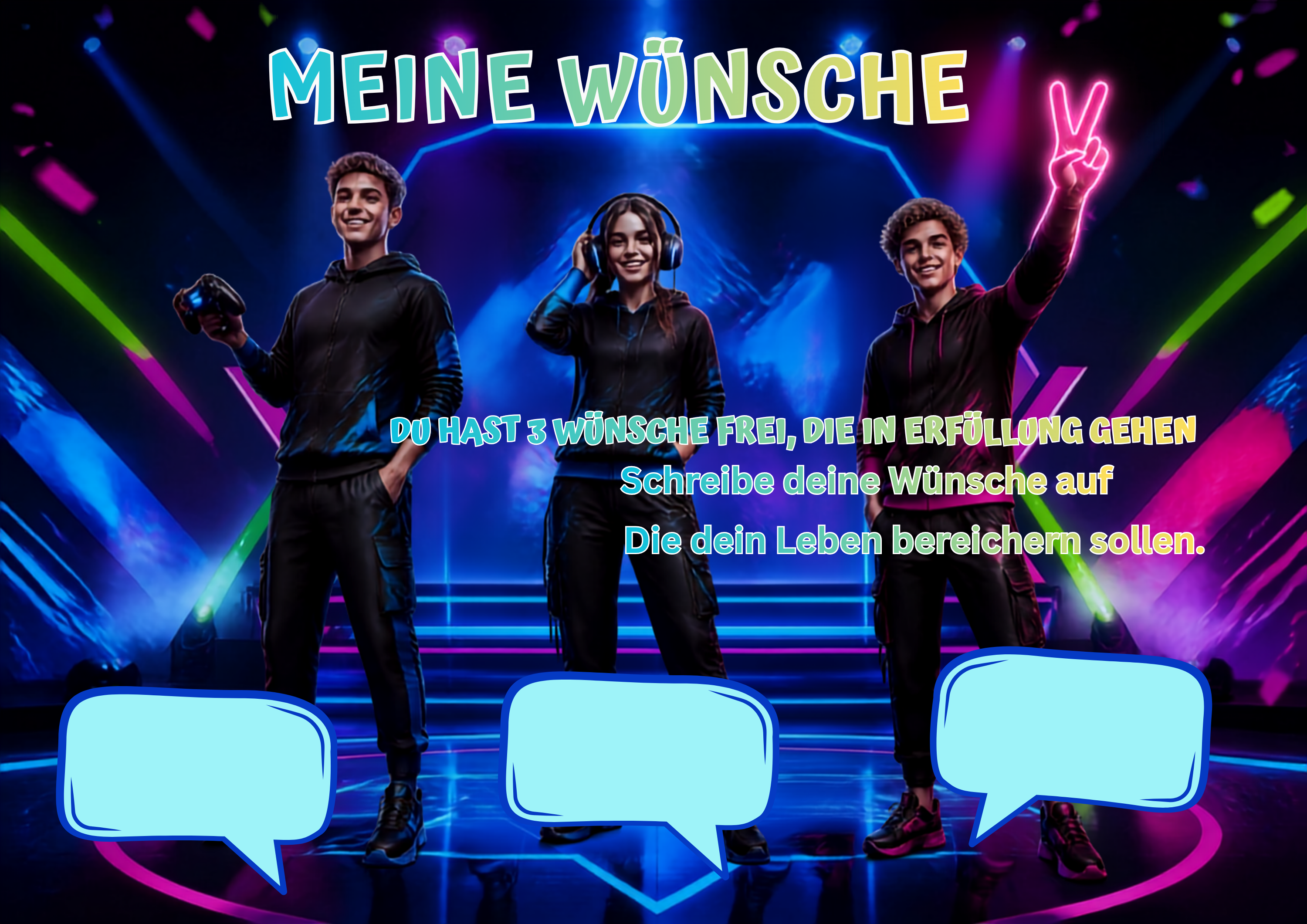 Wunschposter für Kinder Gamer 8 Digital mit Spielern und Wunschfeldern in einem stylischen Designs.