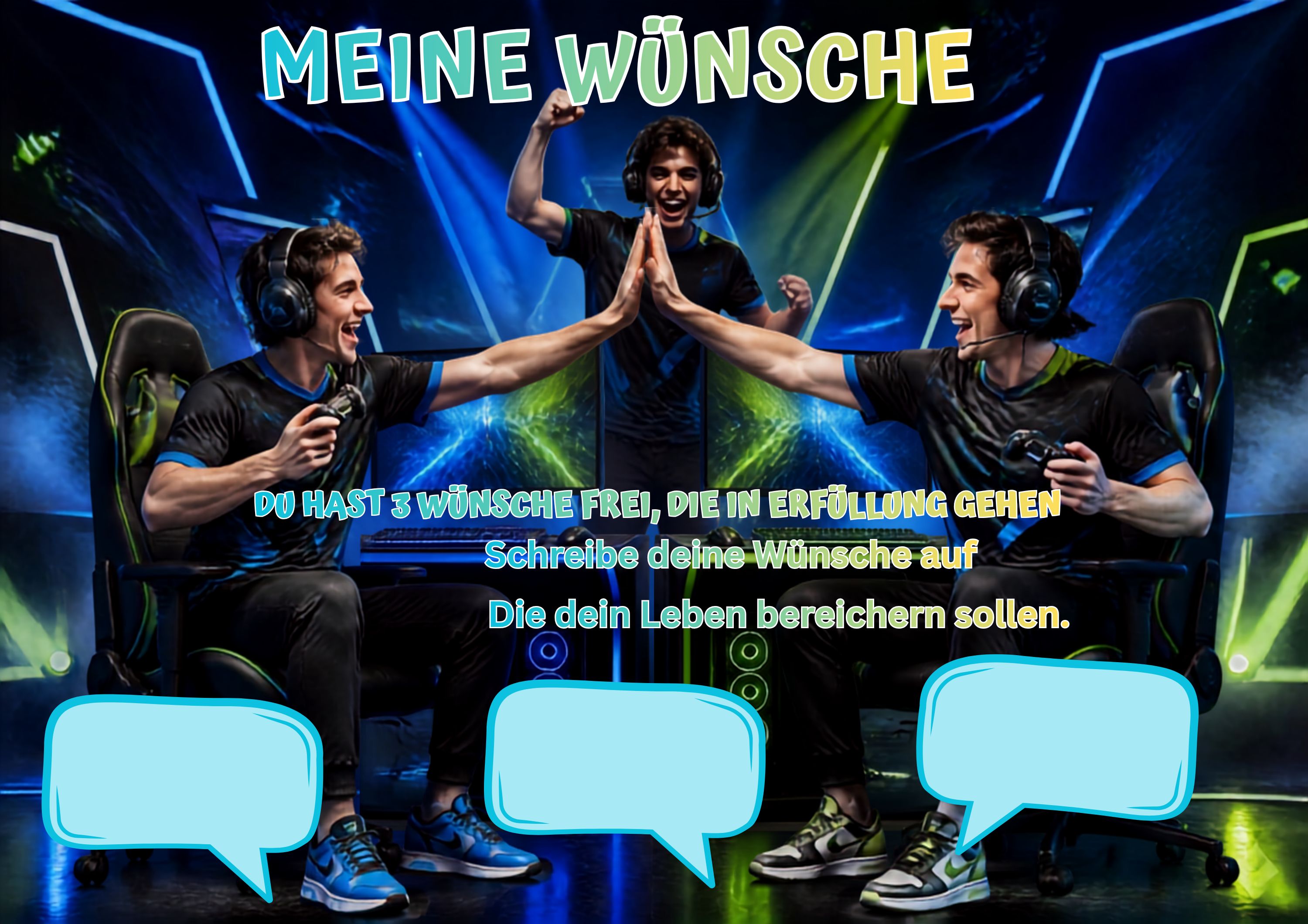 Wunschposter für Kinder Gamer 9 Digital mit Platz für Wünsche und Gaming-Thema.