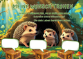 Wunschposter für Kinder Igel Familie Digital mit niedlichen Igeln und Wunschtruhen im Wald.