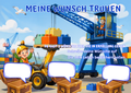 Wunschposter für Kinder Kran im Einsatz im Legomotiv Digital mit buntem Kran und Lego-Steinen.