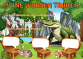 Wunschposter für Kinder Krokodil Hase Eichhörnchen Digital mit buntem Waldmotiv und Platz für Wünsche.