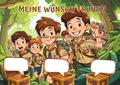 Wunschposter für Kinder Pfadfinder im Wald Digital mit Kindern im Wald, Platz für 3 Wünsche.