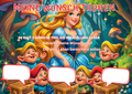 Wunschposter für Kinder Prinzessin mit Zwerge Digital mit einer Prinzessin und Zwergen, die Wünsche aufschreiben.