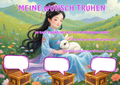 Wunschposter für Kinder Prinzessin streichelt einen Hasen Digital, Mädchen mit Hasen auf Wiese, kreative Wunschtruhe.