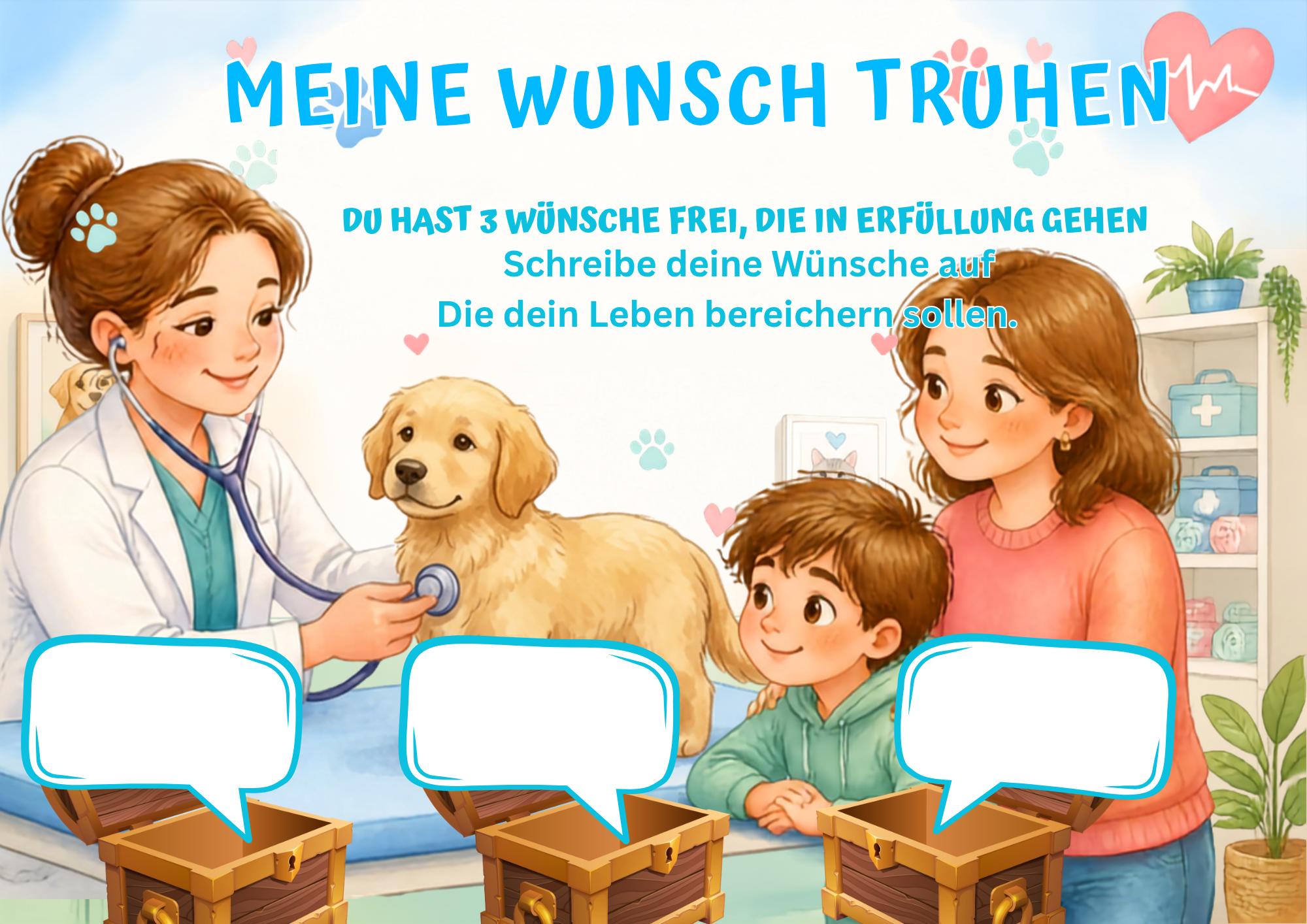Wunschposter für Kinder Tierarzt im Einsatz in eine Tierklinik Digital mit Kindern und Hund.