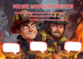Wunschposter für Kinder zwei Feuerwehrmänner im Cartoon Optik Digital mit Platz für Wünsche
