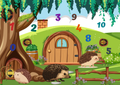 Zahlen Igelfamilie Poster Digital mit Illustrationen von Igeln und Zahlen im Kinderzimmerstil