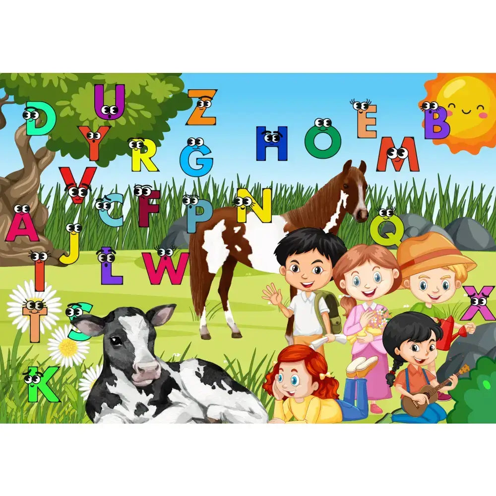 ABC Poster-Kinder auf einer Wiese mit Tiere Digital - Poster