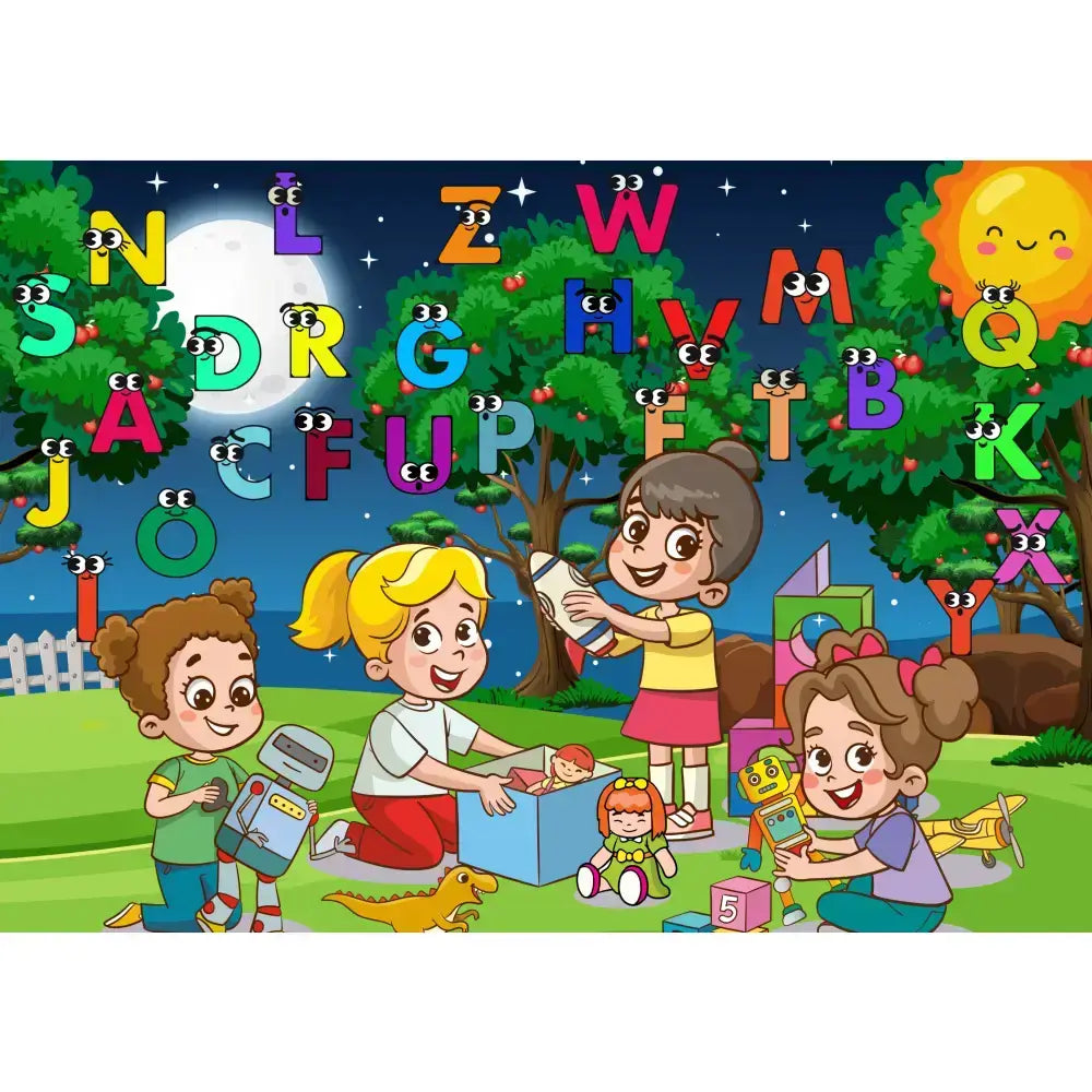 ABC Poster-Kinder mit Geschenke auf einer Wiese Digital - Poster