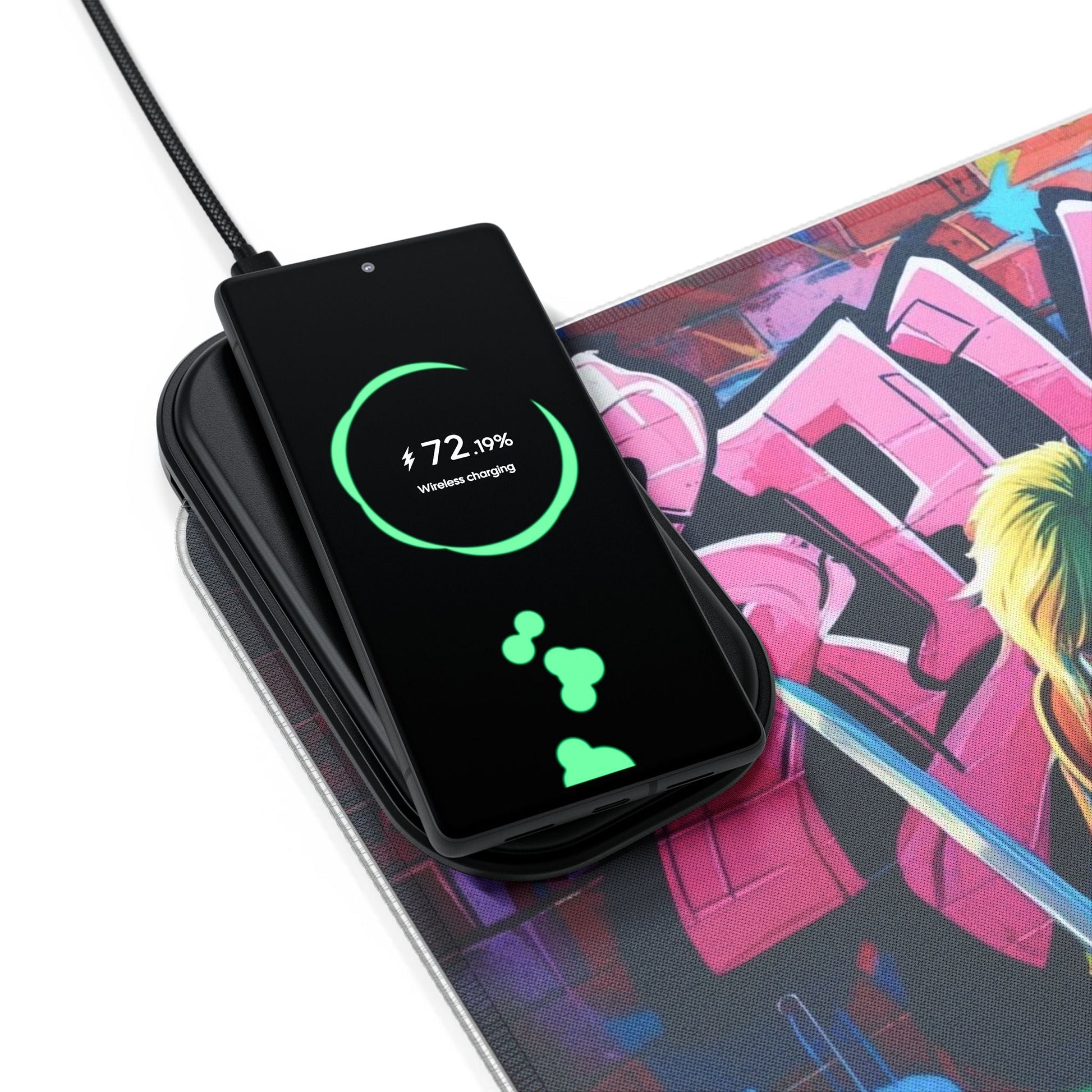 Buntes Gaming - Mauspad mit kabelloser Aufladung, individuelles LED - Design - Familientruhe