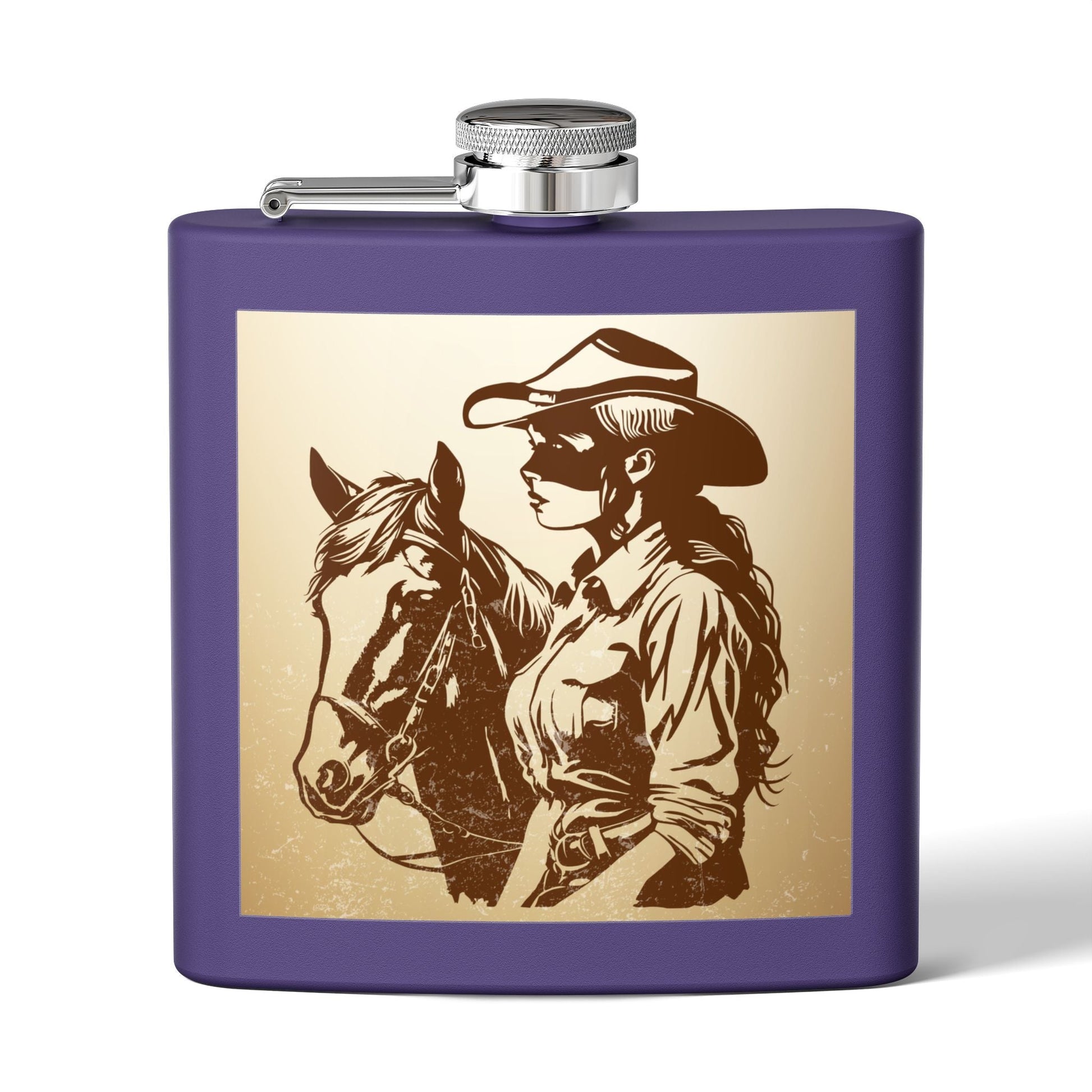Cowgirl - Flachmann aus Edelstahl, 6 oz – perfekt als Geschenk, zum Camping, für Cowboy - Events, Tailgating und personalisierte Feiern! - Familientruhe