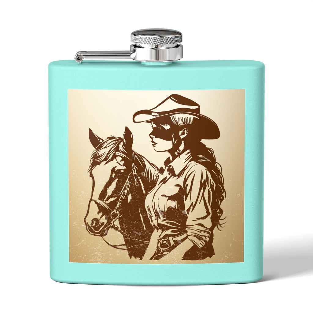 Cowgirl - Flachmann aus Edelstahl, 6 oz – perfekt als Geschenk, zum Camping, für Cowboy - Events, Tailgating und personalisierte Feiern! - Familientruhe