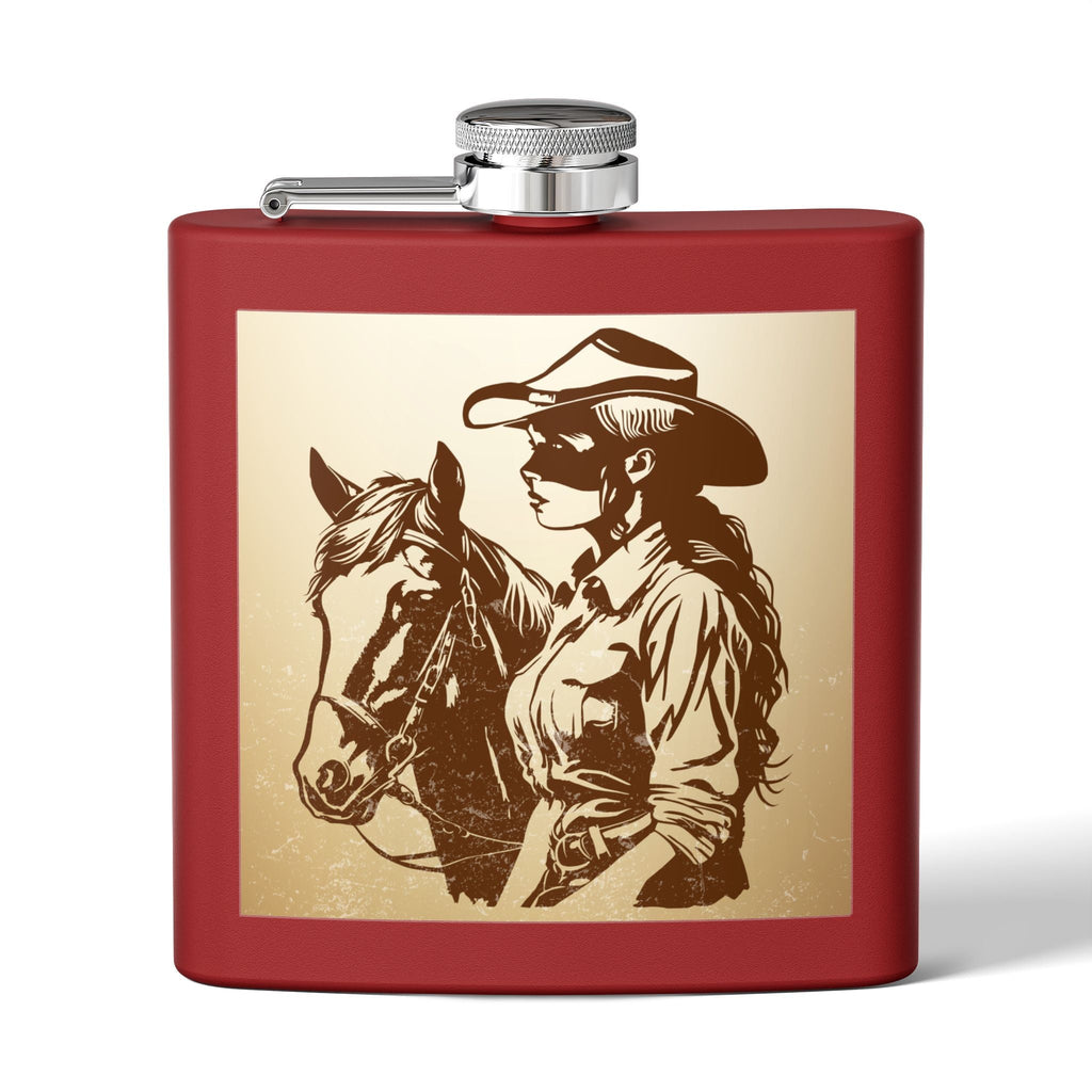 Cowgirl - Flachmann aus Edelstahl, 6 oz – perfekt als Geschenk, zum Camping, für Cowboy - Events, Tailgating und personalisierte Feiern! - Familientruhe