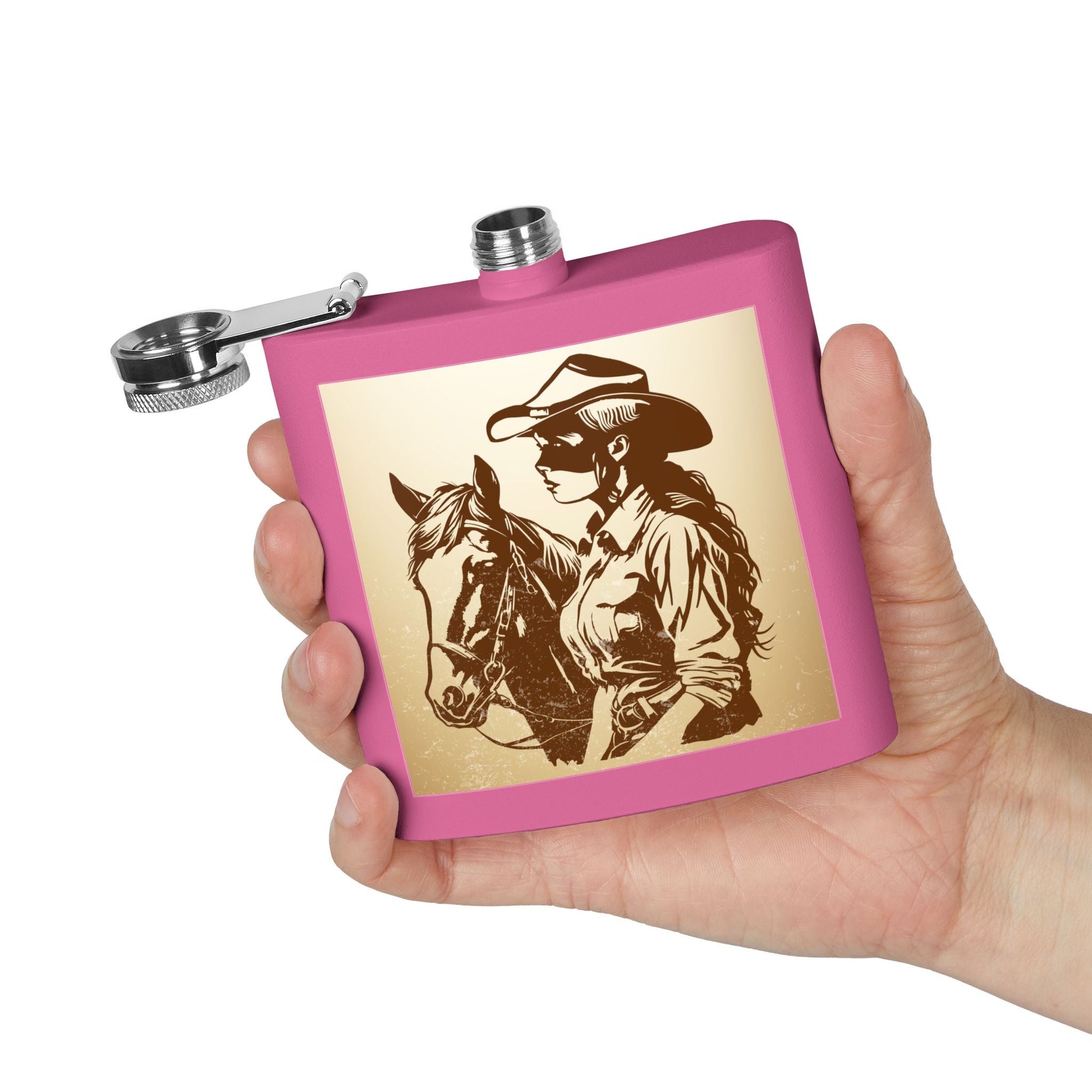 Cowgirl - Flachmann aus Edelstahl, 6 oz – perfekt als Geschenk, zum Camping, für Cowboy - Events, Tailgating und personalisierte Feiern! - Familientruhe