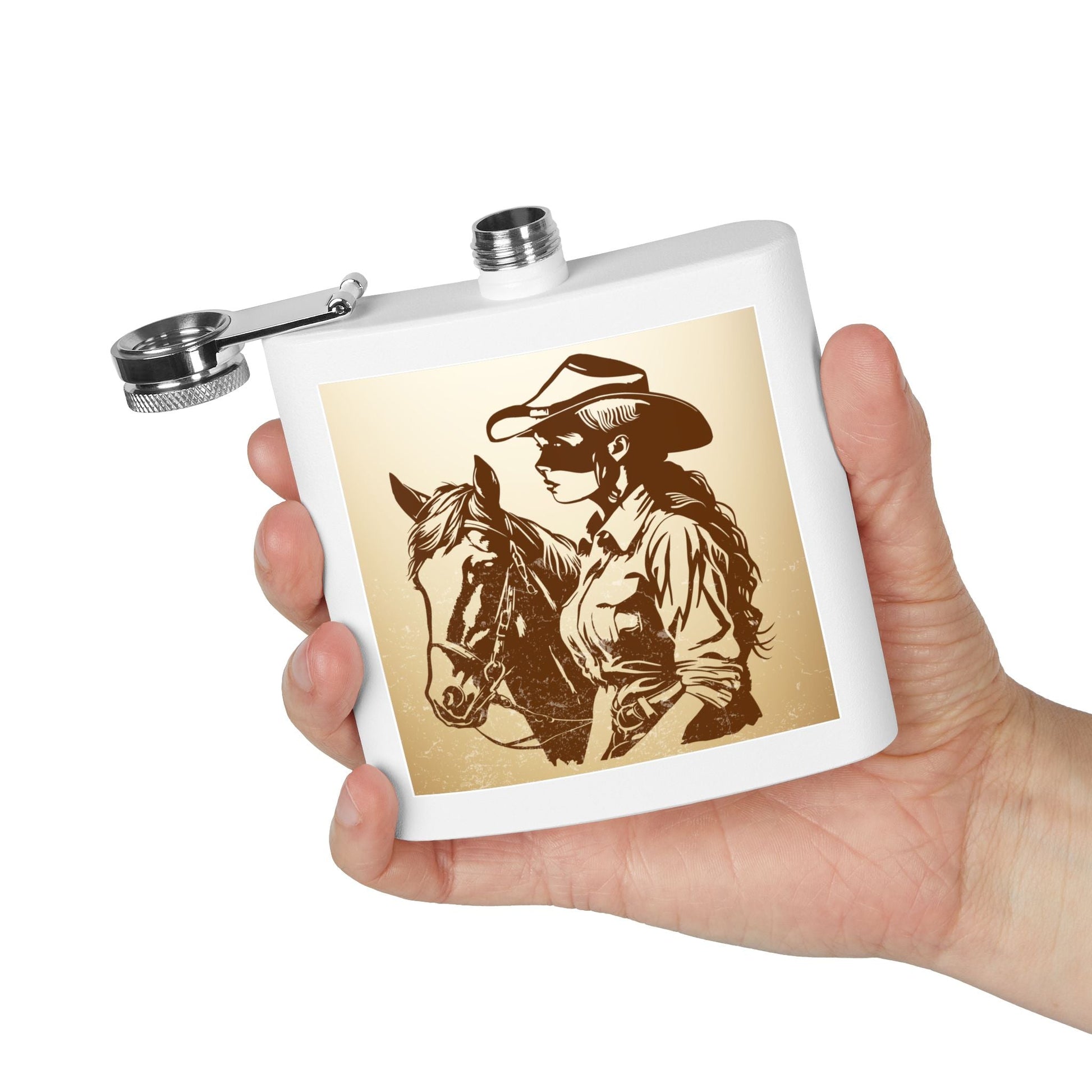 Cowgirl - Flachmann aus Edelstahl, 6 oz – perfekt als Geschenk, zum Camping, für Cowboy - Events, Tailgating und personalisierte Feiern! - Familientruhe