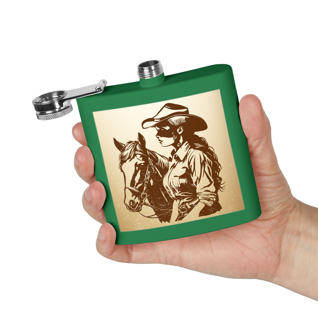 Cowgirl - Flachmann aus Edelstahl, 6 oz – perfekt als Geschenk, zum Camping, für Cowboy - Events, Tailgating und personalisierte Feiern! - Familientruhe