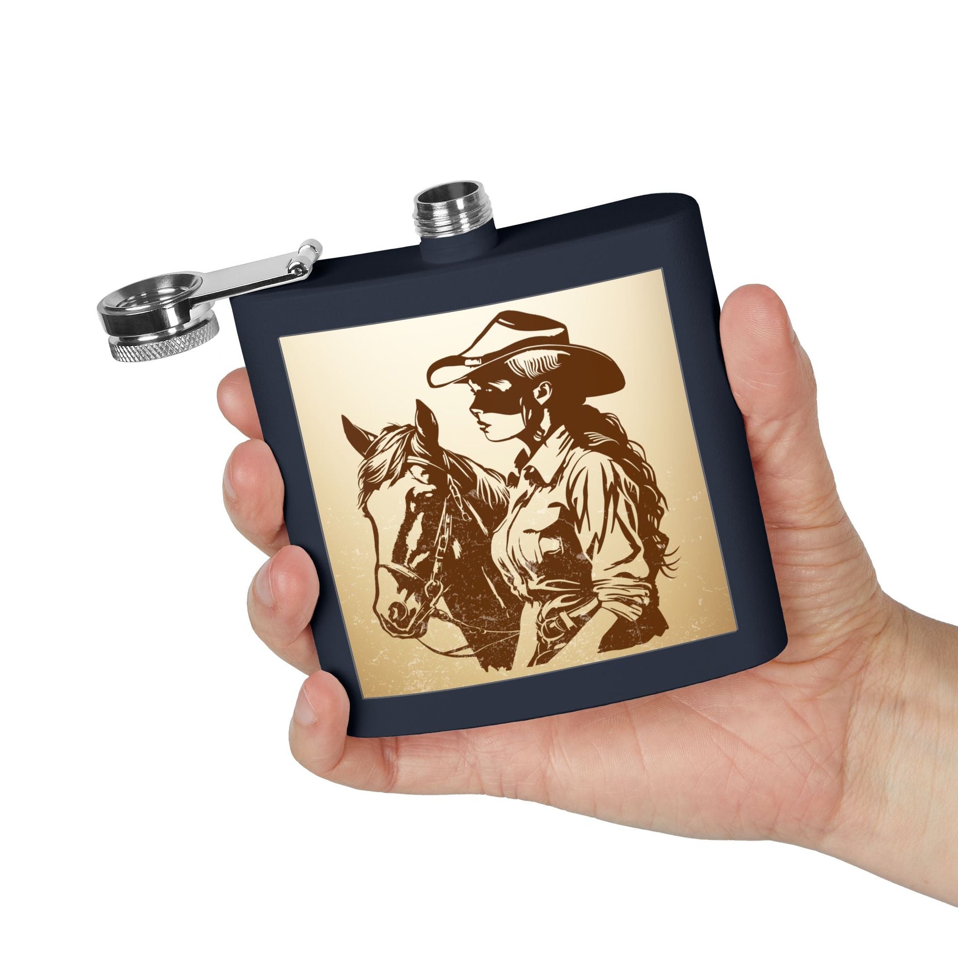 Cowgirl - Flachmann aus Edelstahl, 6 oz – perfekt als Geschenk, zum Camping, für Cowboy - Events, Tailgating und personalisierte Feiern! - Familientruhe
