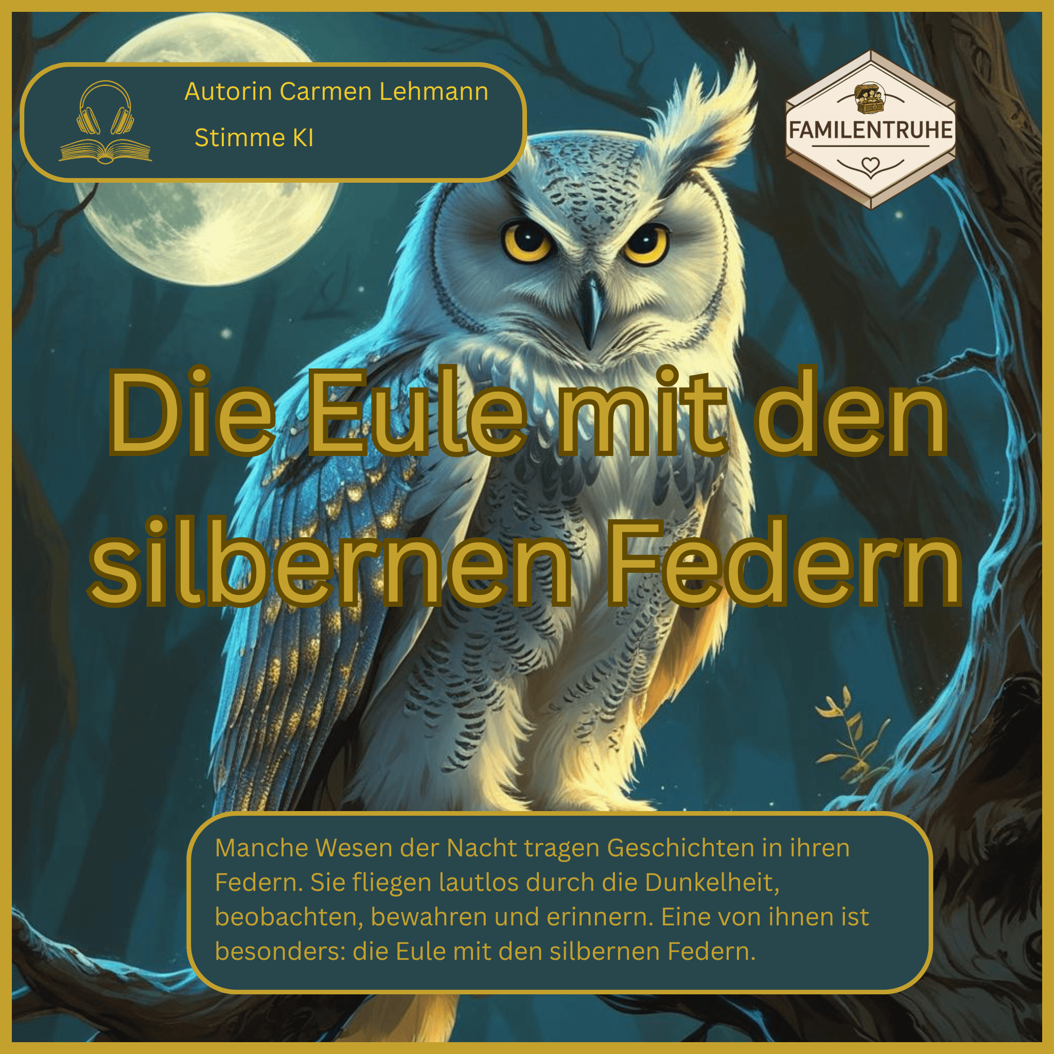 Hörbuch- Die Eule mit den silbernen Federn, zauberhafte Kinderhörgeschichte mit einer besonderen Eule und ihrem nächtlichen Abenteuer.