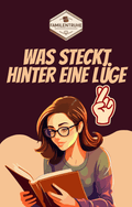 E-Book Was steckt hinter eine Lüge Cover mit Frau, die ein Buch liest, und einem Finger, der gekreuzt ist.