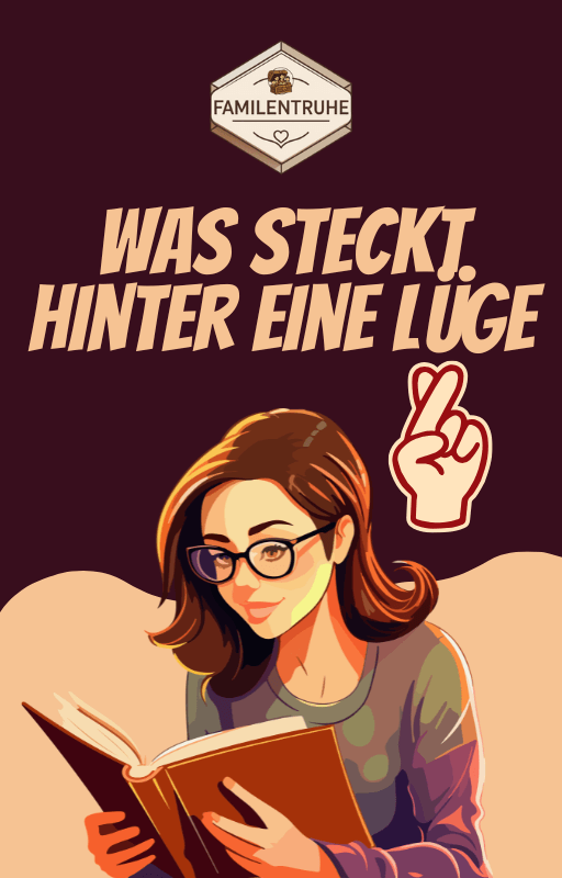 E-Book Was steckt hinter eine Lüge Cover mit Frau, die ein Buch liest, und einem Finger, der gekreuzt ist.