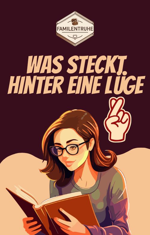 E-Book Was steckt hinter eine Lüge Cover mit Frau, die ein Buch liest, und einem Finger, der gekreuzt ist.