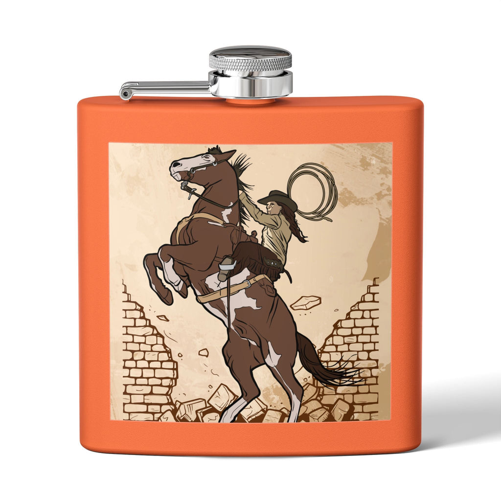 Edelstahl - Flachmann mit Cowboy - Motiv Trinkgefäß für Abenteurer - Familientruhe