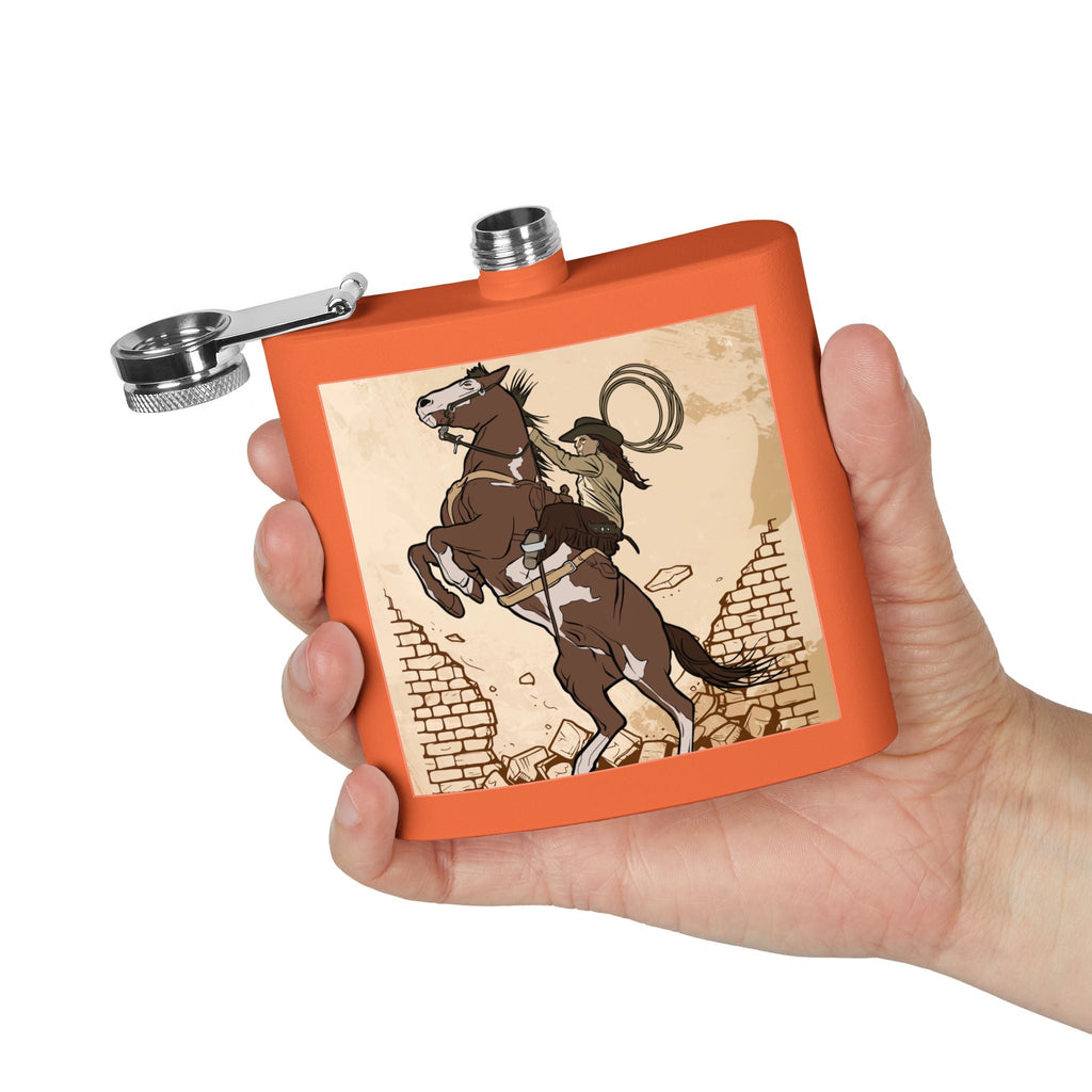 Edelstahl - Flachmann mit Cowboy - Motiv Trinkgefäß für Abenteurer - Familientruhe