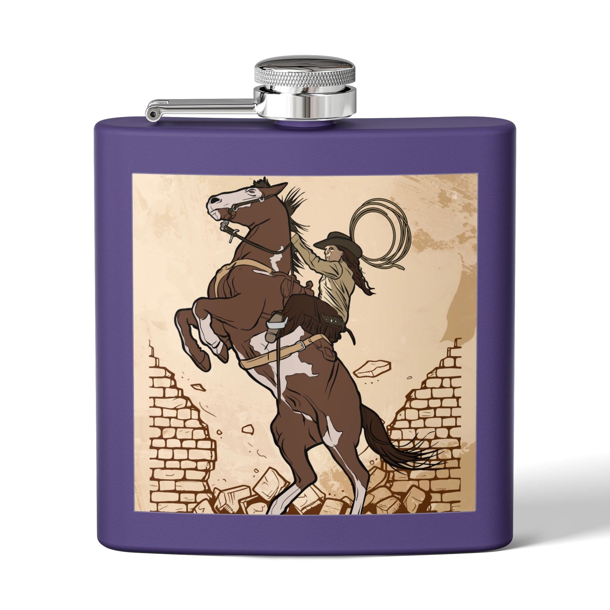 Edelstahl - Flachmann mit Cowboy - Motiv Trinkgefäß für Abenteurer - Familientruhe