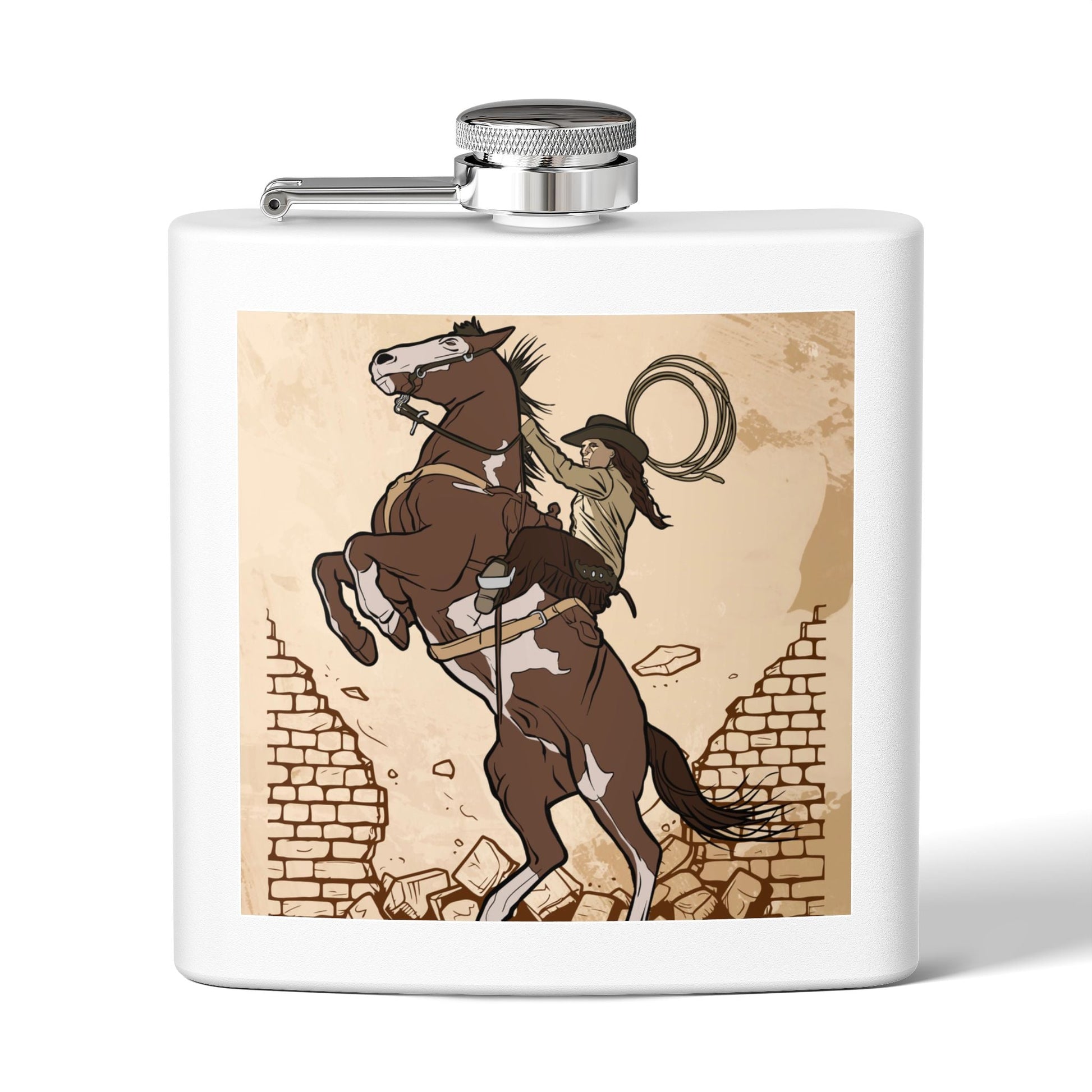 Edelstahl - Flachmann mit Cowboy - Motiv Trinkgefäß für Abenteurer - Familientruhe