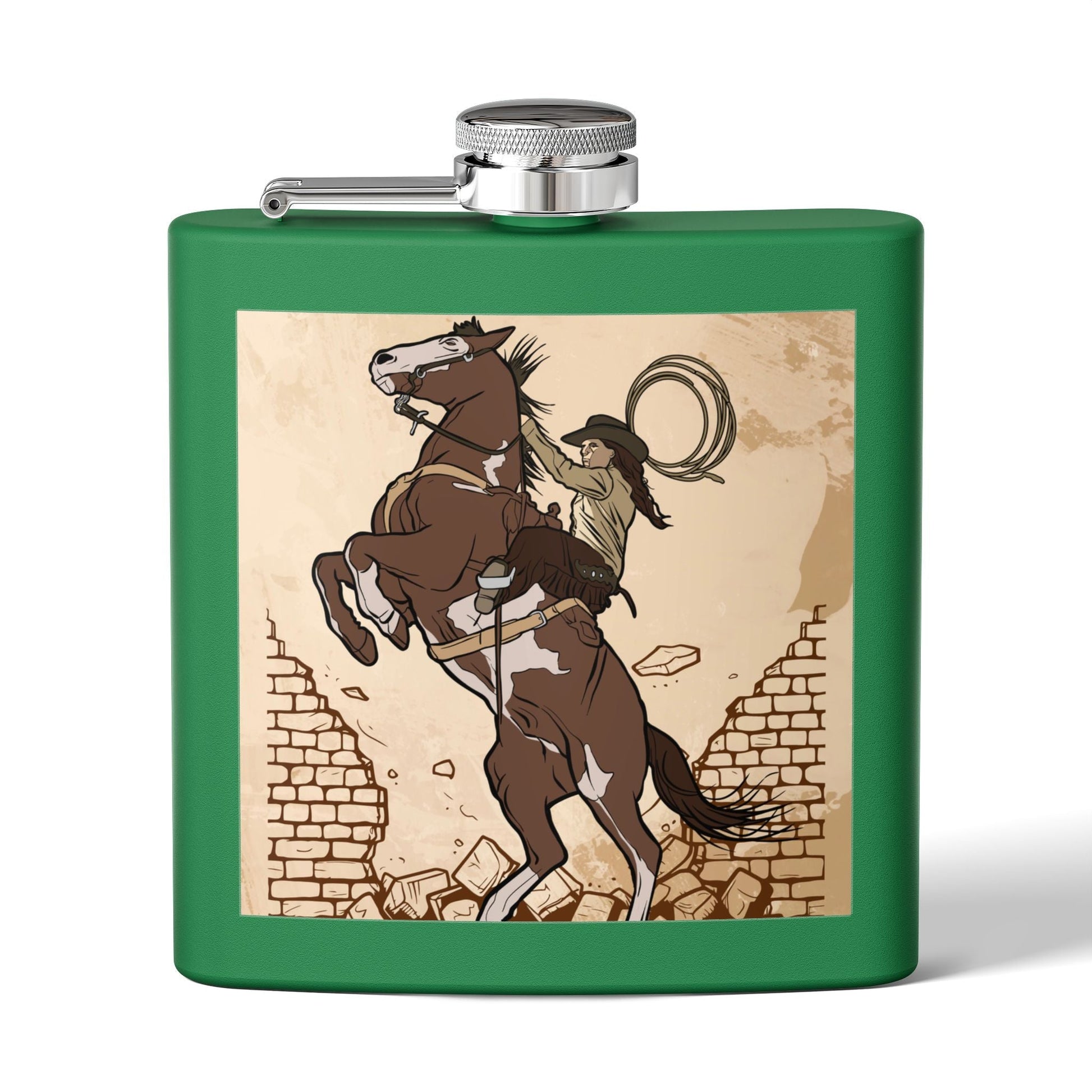 Edelstahl - Flachmann mit Cowboy - Motiv Trinkgefäß für Abenteurer - Familientruhe