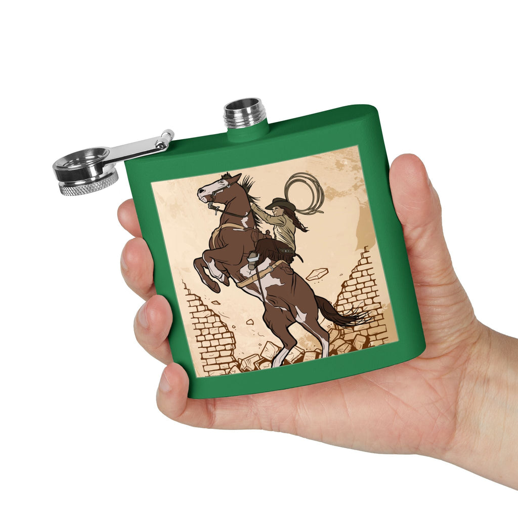 Edelstahl - Flachmann mit Cowboy - Motiv Trinkgefäß für Abenteurer - Familientruhe