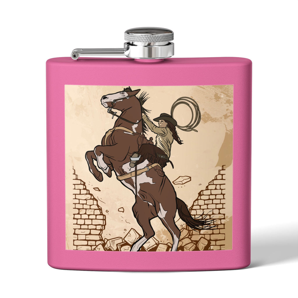 Edelstahl - Flachmann mit Cowboy - Motiv Trinkgefäß für Abenteurer - Familientruhe
