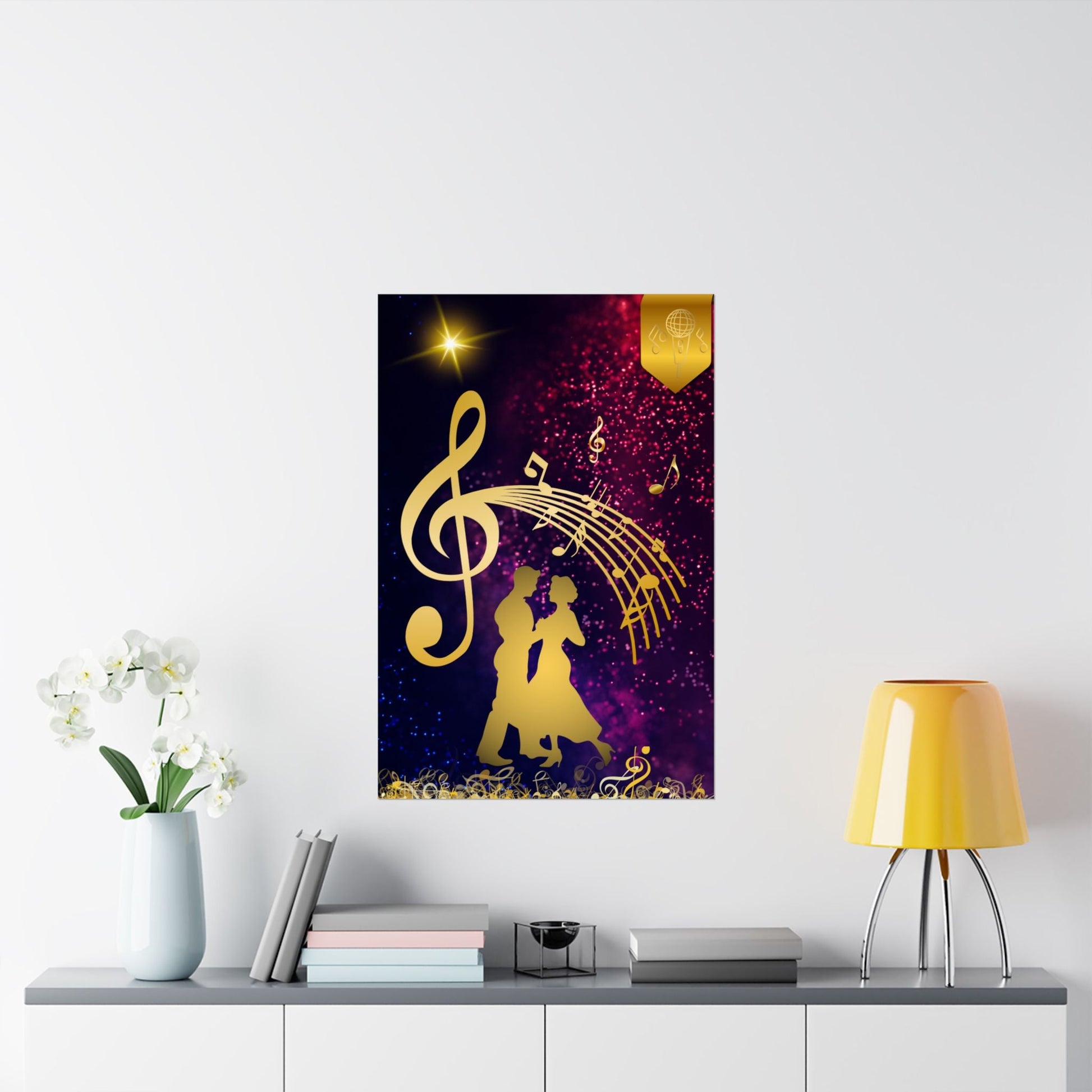 Elegantes Satin - Poster mit Musikthema, romantische Wandkunst - Familientruhe