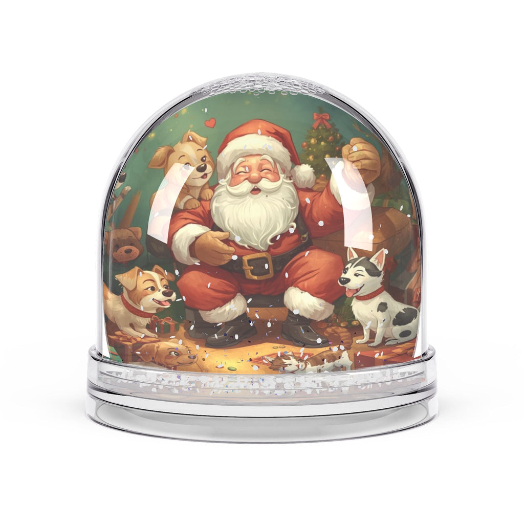 Festliche Schneekugel mit Weihnachtsmann und Haustieren - Familientruhe