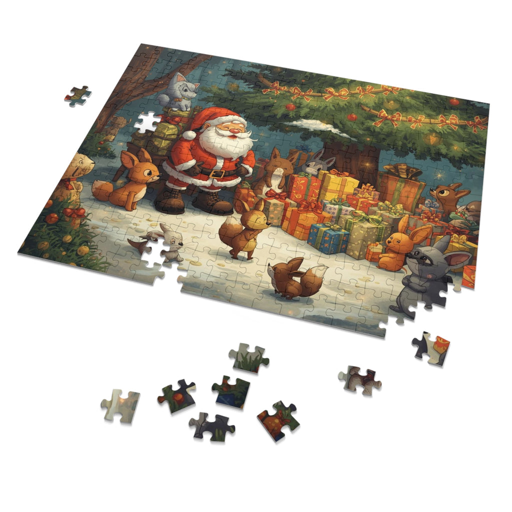 Festliches Weihnachtspuzzle mit Dose Weihnachtsmann und Tiere - Familientruhe