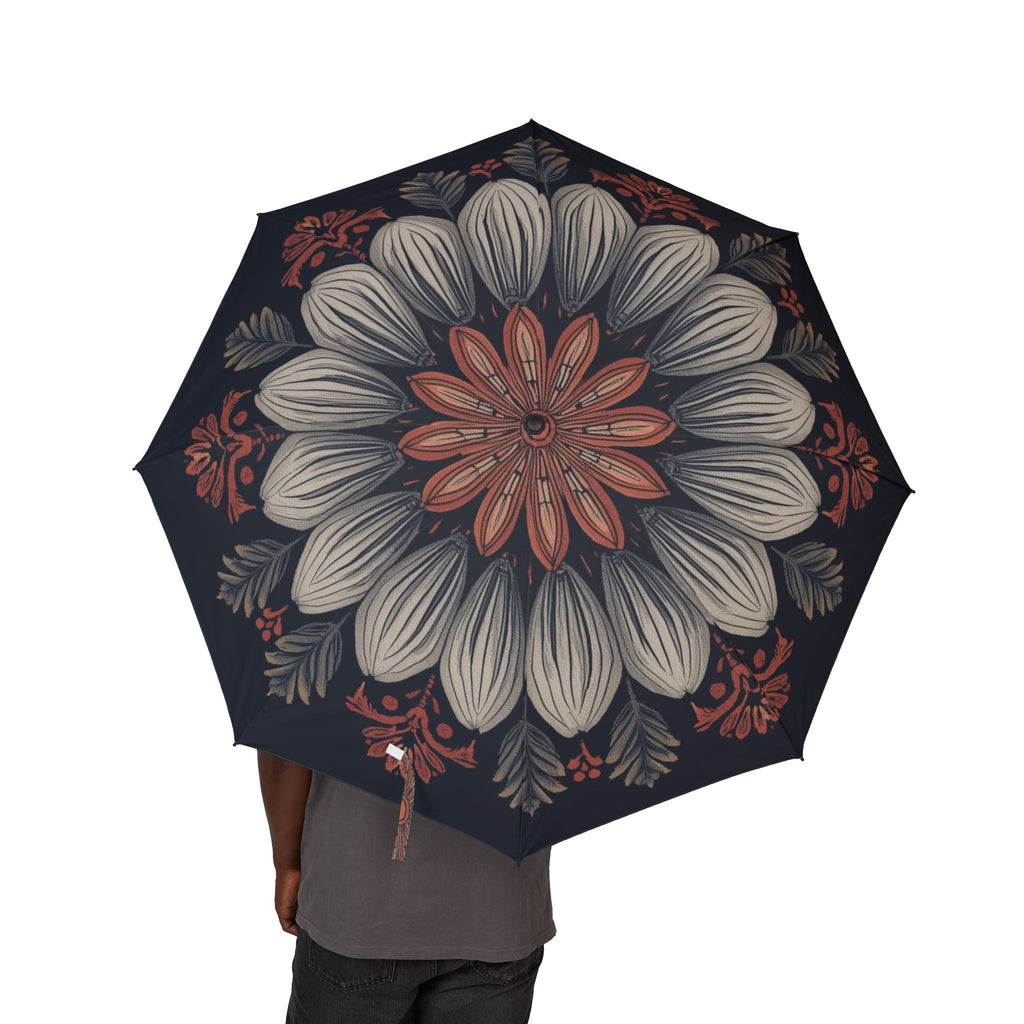 Halbautomatischer Falt - Regenschirm mit floralem Design - Familientruhe