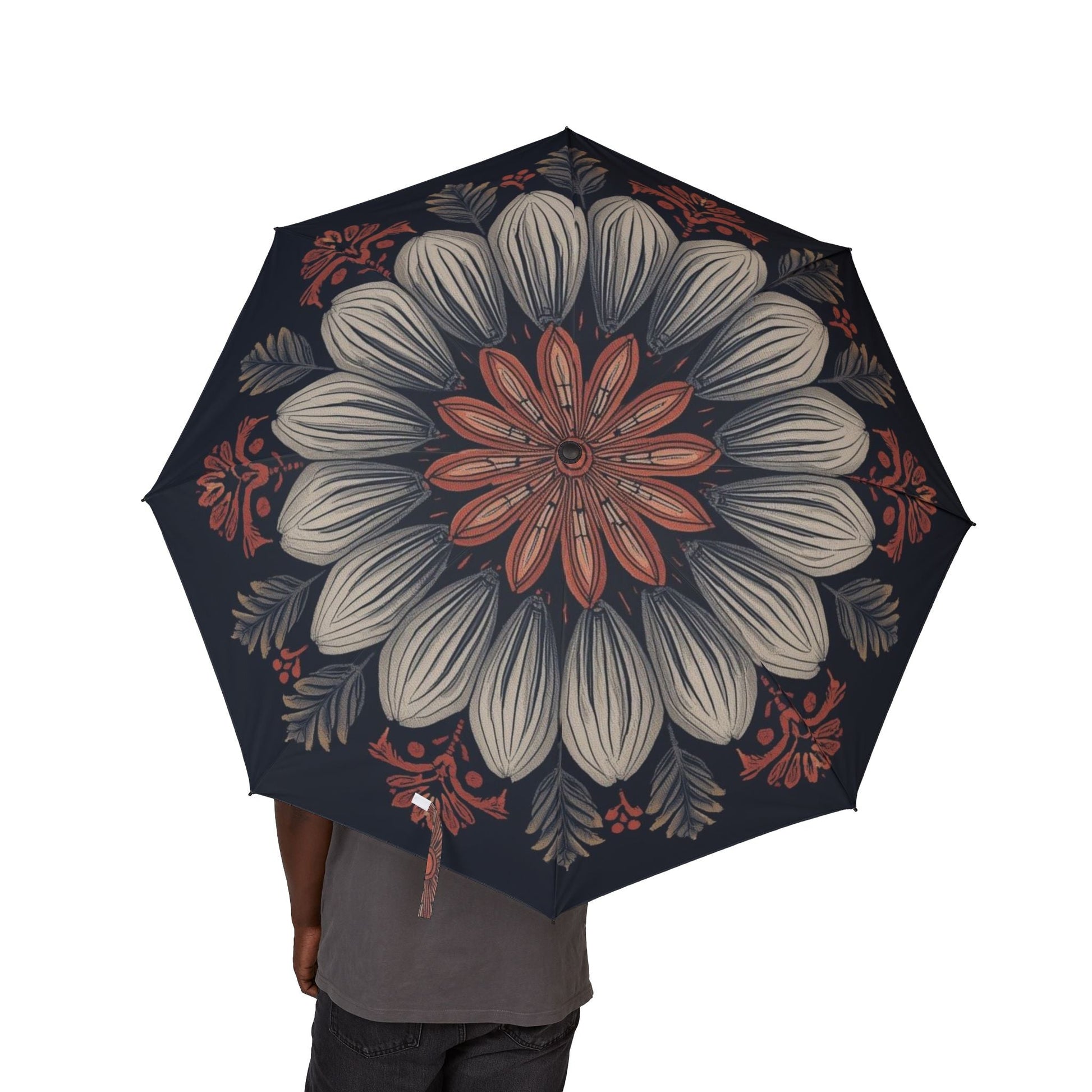 Halbautomatischer Falt - Regenschirm mit floralem Design - Familientruhe