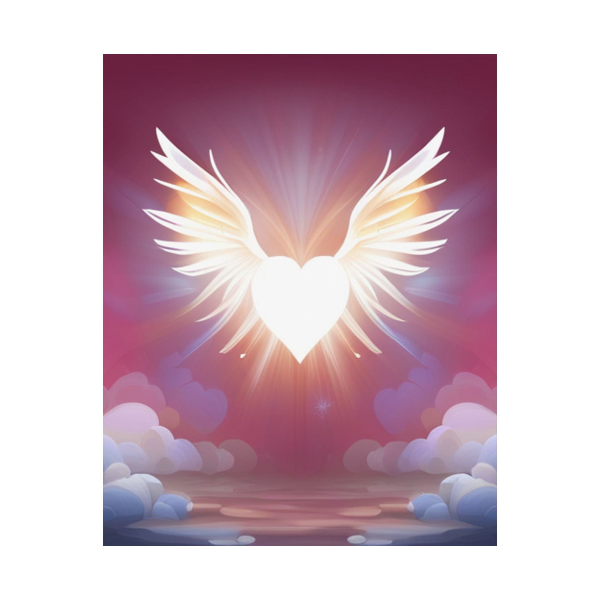 Himmlisches Herz Satin Poster, Spiritueller Kunstdruck Geflügelter Engel - Familientruhe