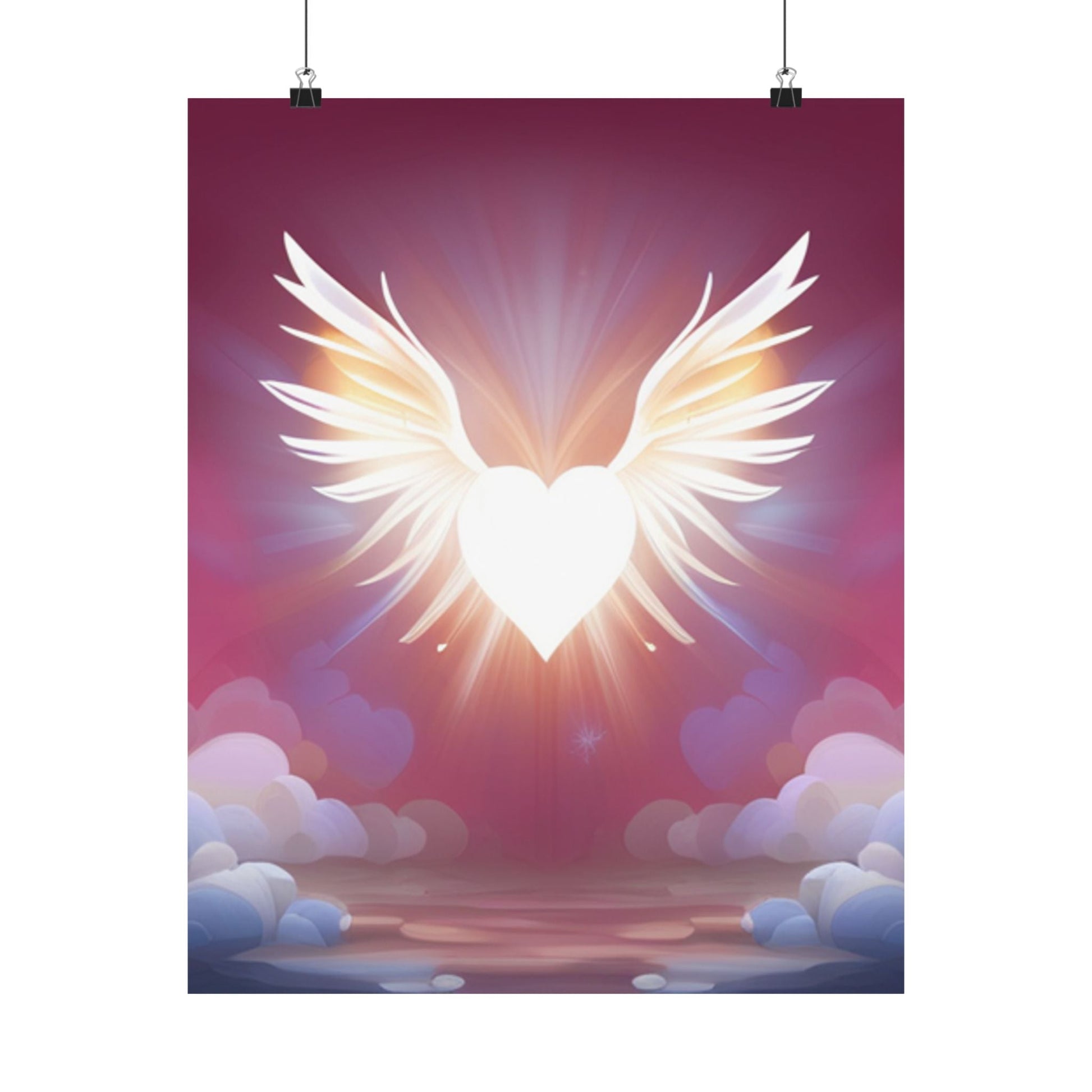 Himmlisches Herz Satin Poster, Spiritueller Kunstdruck Geflügelter Engel - Familientruhe