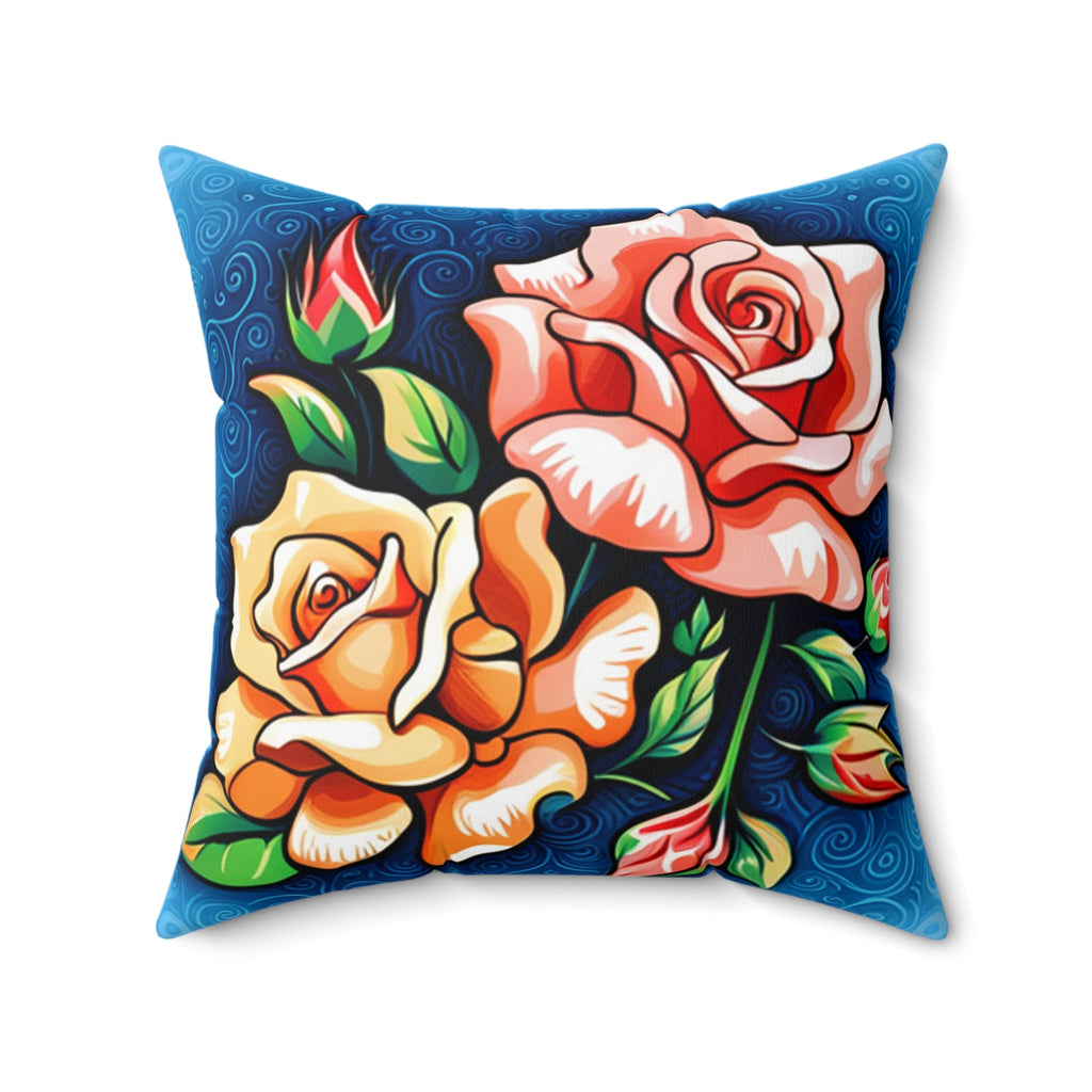 Lebendiges Blumenkissen, Boho Home Dekor, Rosen Akzentkissen - Familientruhe