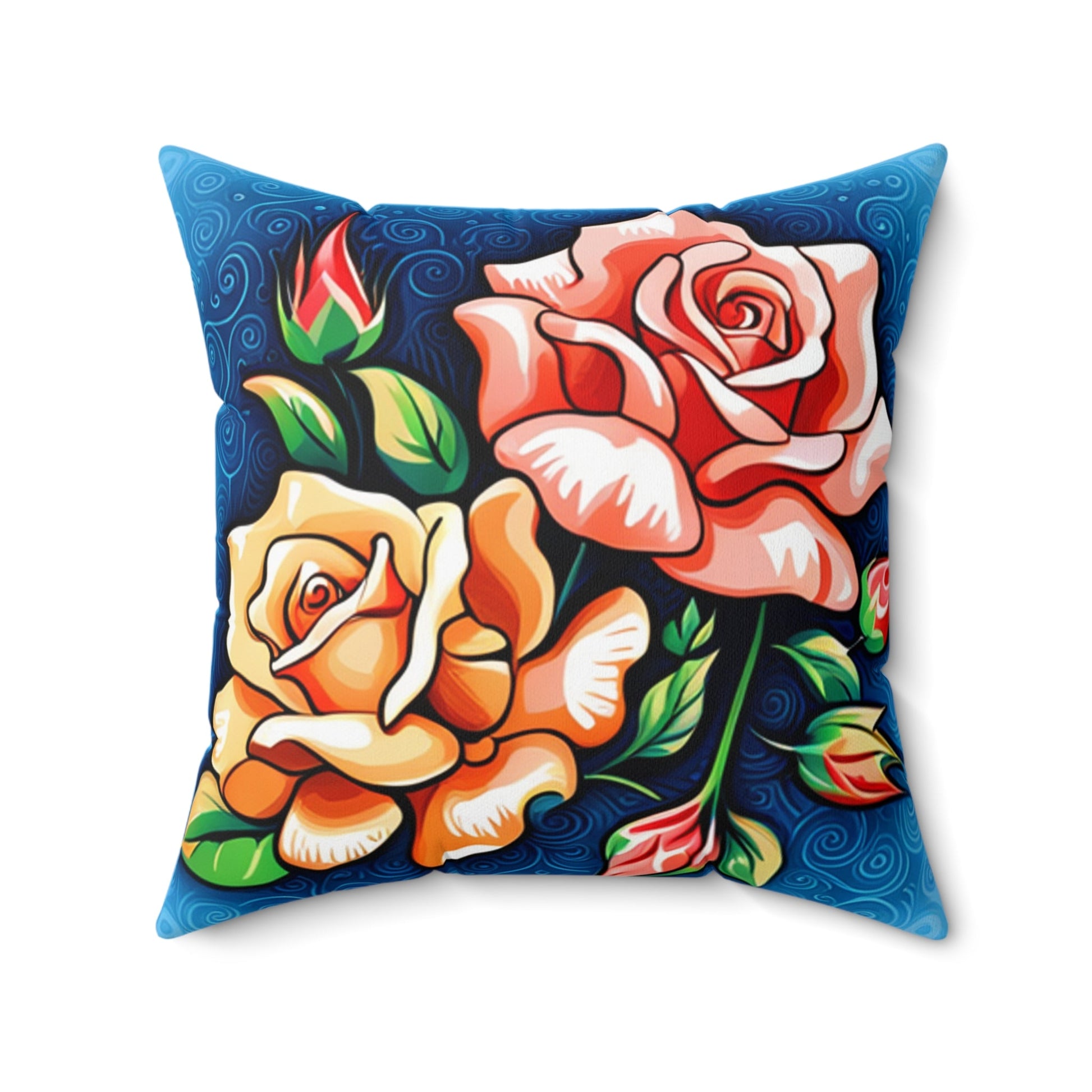 Lebendiges Blumenkissen, Boho Home Dekor, Rosen Akzentkissen - Familientruhe