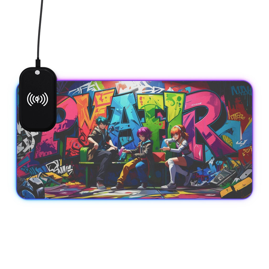 LED - Gaming - Mauspad – Kabelloses Laden, buntes Graffiti - Design - Familientruhe