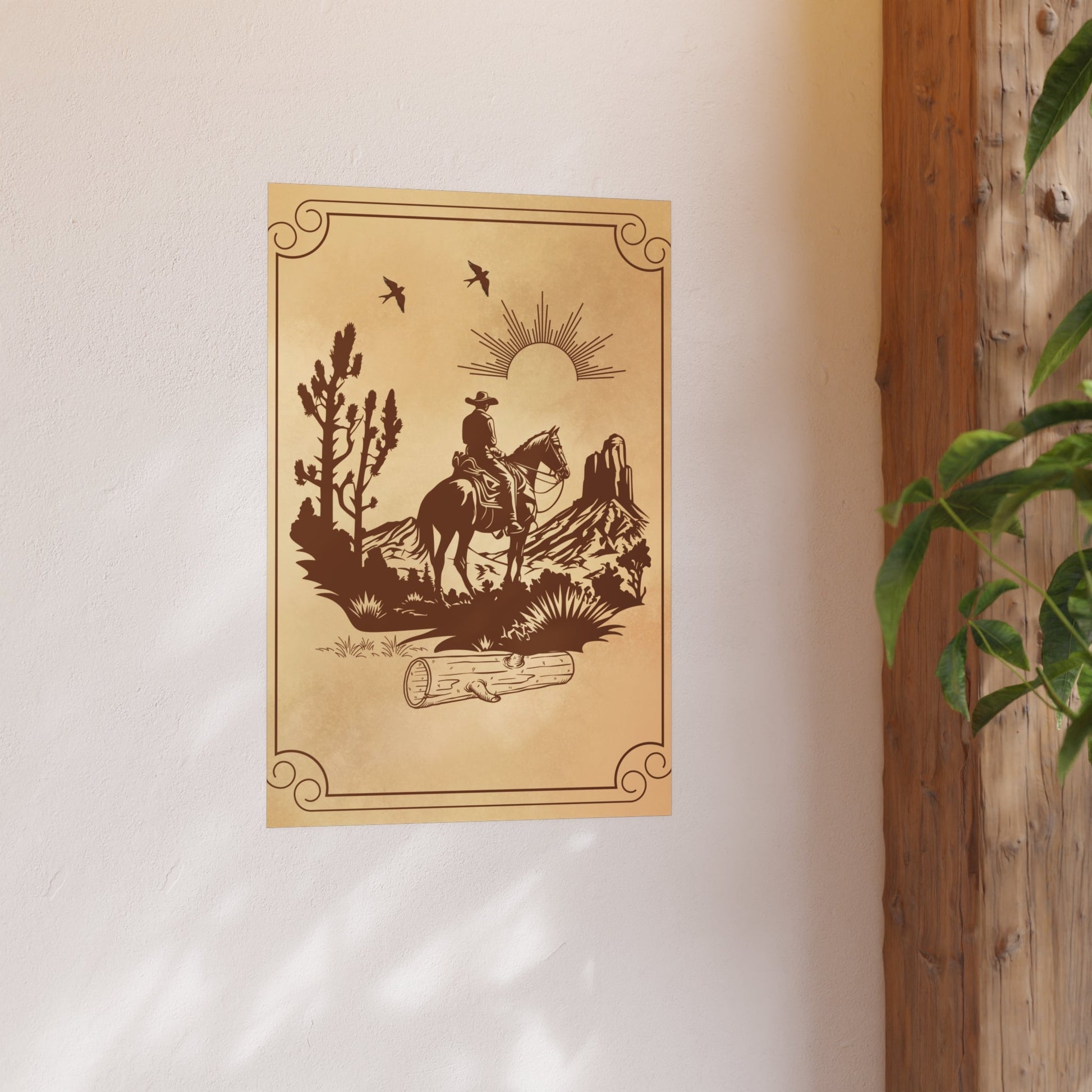 Poster Cowboy reitet durch die Prärie - Familientruhe