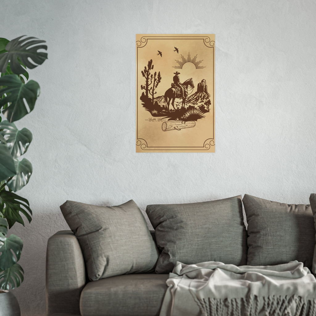 Poster Cowboy reitet durch die Prärie - Familientruhe