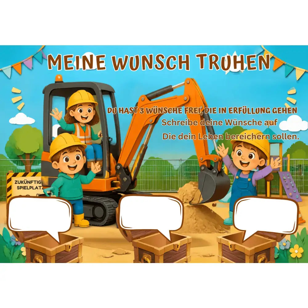 Poster für deine Wünsche- Bagger Arbeiter mit Kinder Digital