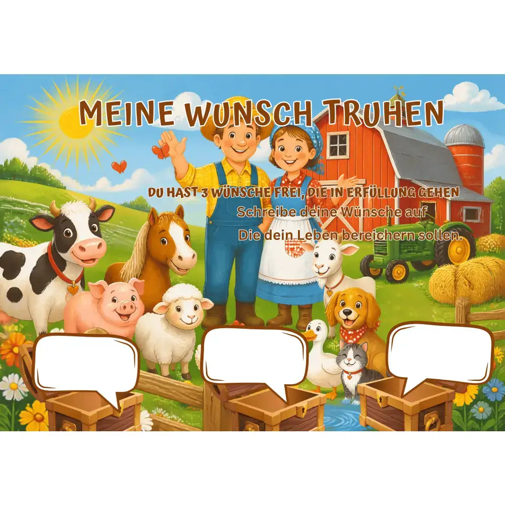 Poster für deine Wünsche- Bauerfamilie mit seine Tiere Digital