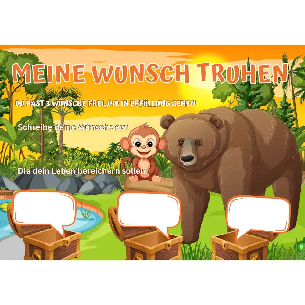Poster für deine Wünsche- Ein Bär und Affe im Urwald Digital