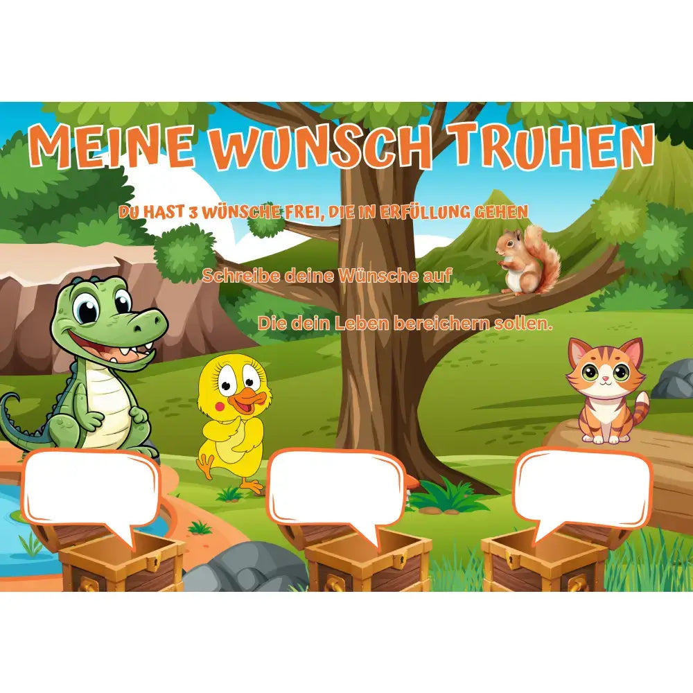 Poster für deine Wünsche- Ente Krokodil Katze Eichhörnchen am See Digital