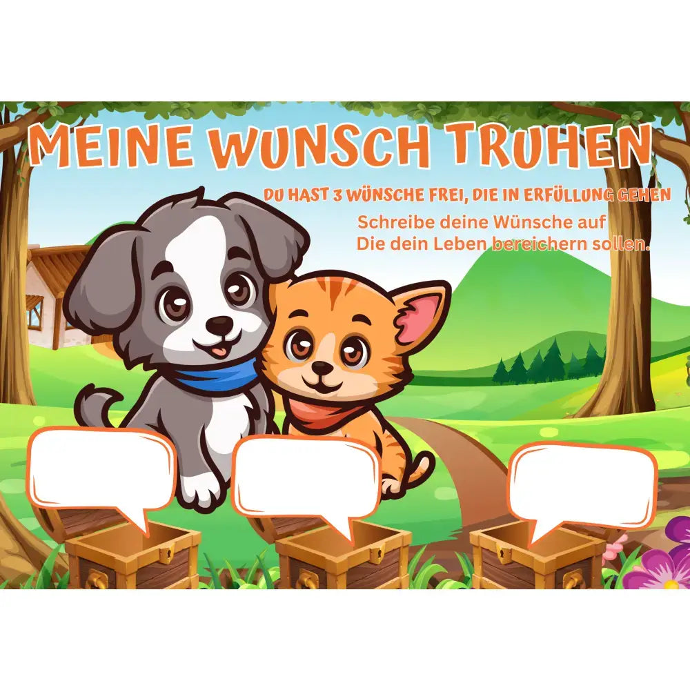 Poster für deine Wünsche-Hund und Katze am Wegrand Digital